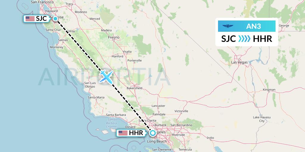 AN3 Advanced Air Flight Map: San Jose to Hawthorne