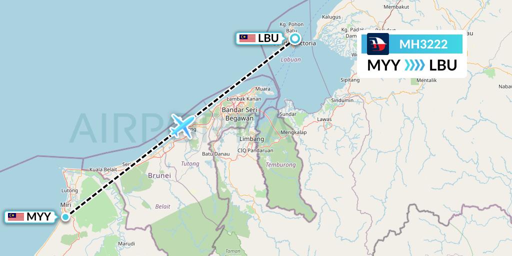 MH3222 Malaysia Airlines Flight Map: Miri to Labuan