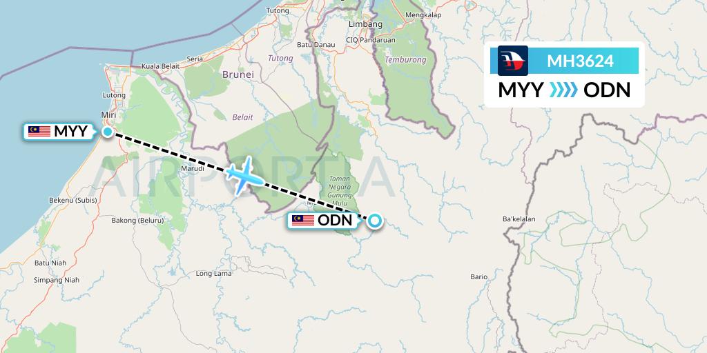 MH3624 Malaysia Airlines Flight Map: Miri to Long Seridan