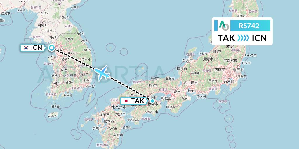 RS742 Air Seoul Flight Map: Takamatsu to Seoul