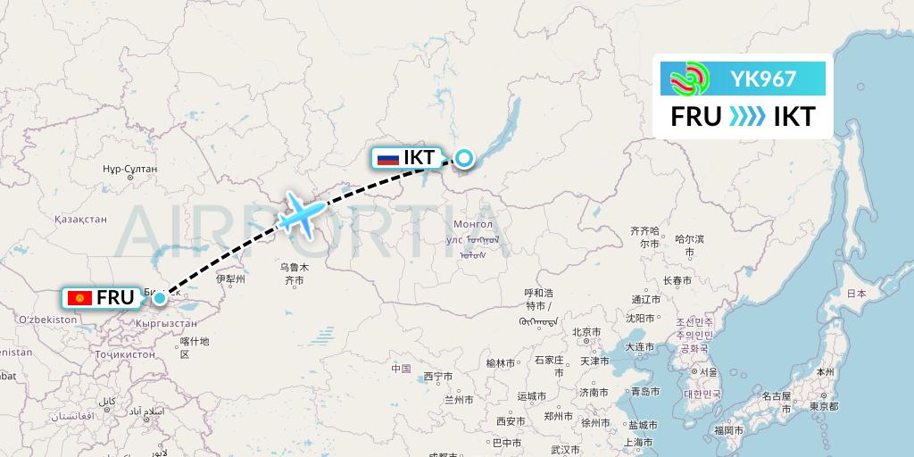 YK967 Avia Traffic Flight Map: Bishkek to Irkutsk