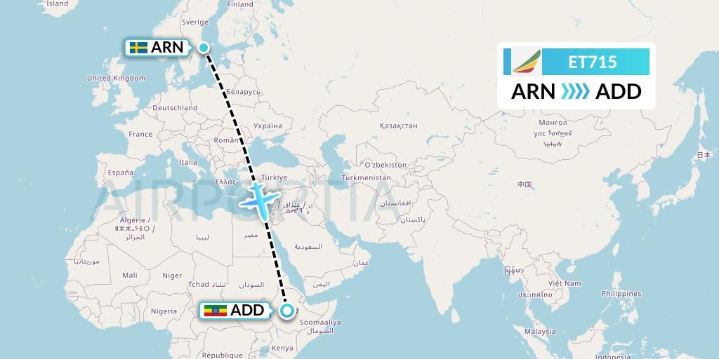 ET715 Ethiopian Airlines Flight Map: Stockholm to Addis Ababa