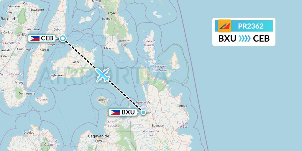 PR2362 Philippine Airlines Flight Map: Butuan to Cebu