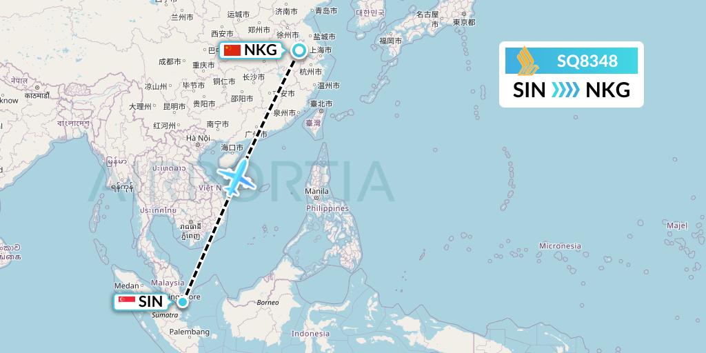 SQ8348 Singapore Airlines Flight Map: Singapore to Nanjing
