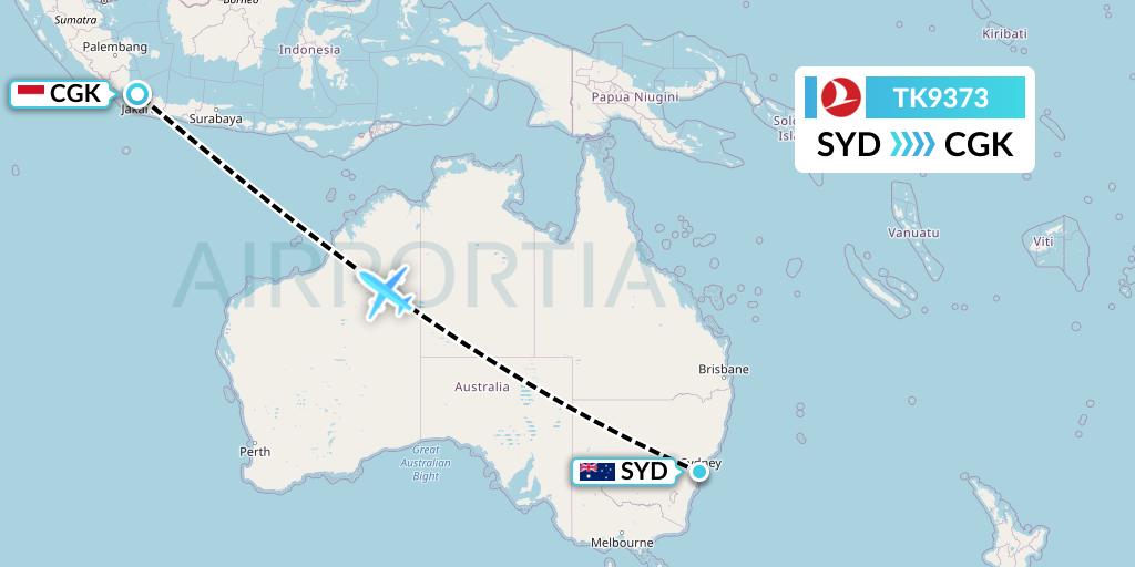 TK9373 Turkish Airlines Flight Map: Sydney to Jakarta
