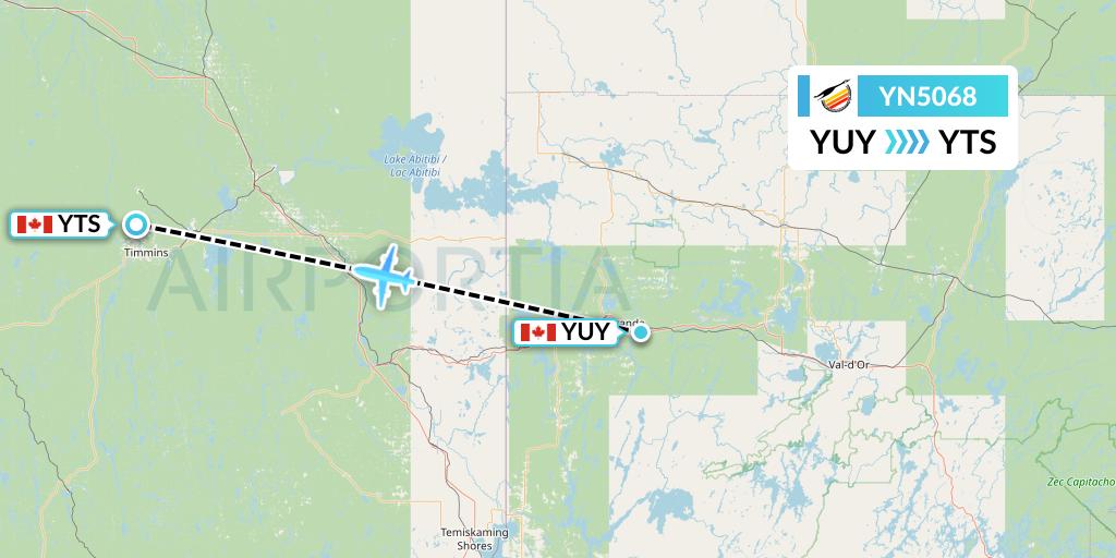 YN5068 Air Creebec Flight Map: Rouyn to Timmins