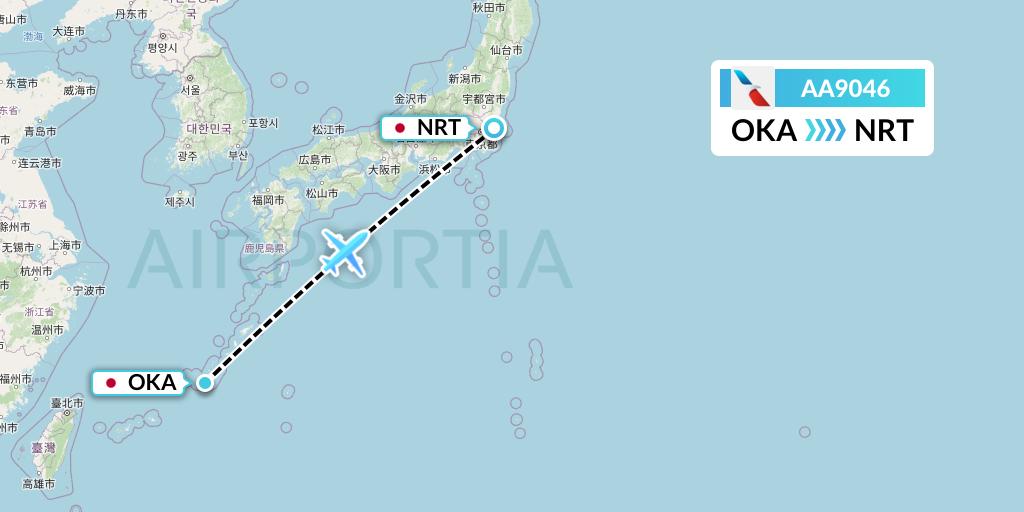 AA9046 American Airlines Flight Map: Naha to Tokyo