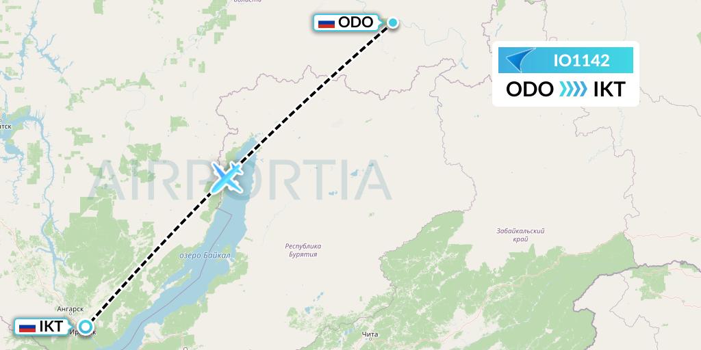 IO1142 IrAero Flight Map: Bodaybo to Irkutsk