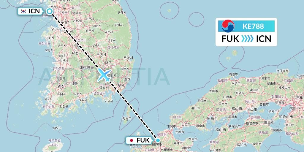 KE788 Korean Air Flight Map: Fukuoka to Seoul