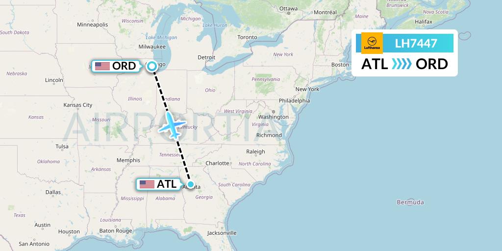 LH7447 Lufthansa Flight Map: Atlanta to Chicago
