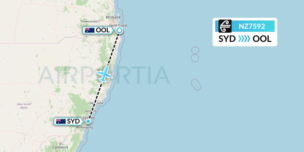NZ7592 Air New Zealand Flight Map: Sydney to Gold Coast