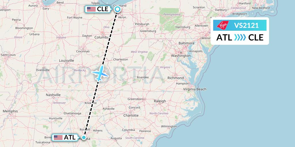 VS2121 Virgin Atlantic Airways Flight Map: Atlanta to Cleveland