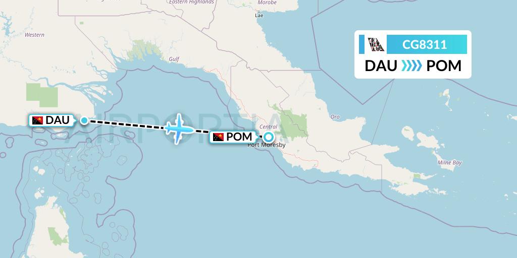 CG8311 Airlines PNG Flight Map: Daru to Port Moresby