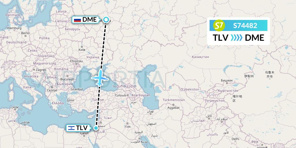 S74482 S7 Airlines Flight Map: Tel Aviv to Moscow