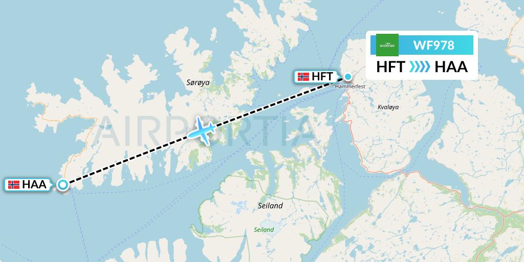 WF978 Wideroe Flight Map: Hammerfest to Hasvik