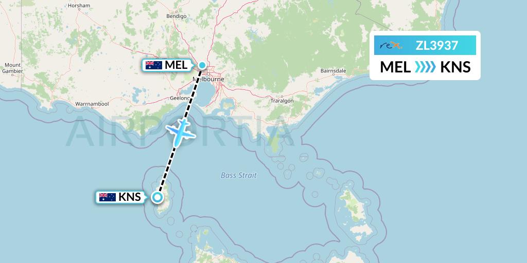 ZL3937 Regional Express Flight Map: Melbourne to King Island