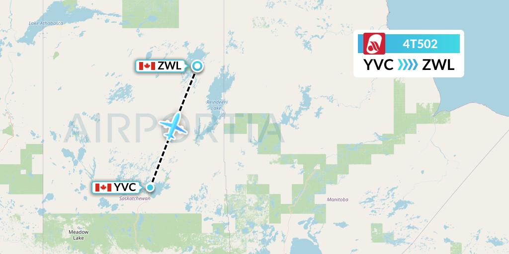 4T502 Rise Air Flight Map: La Ronge to Wollaston Lake