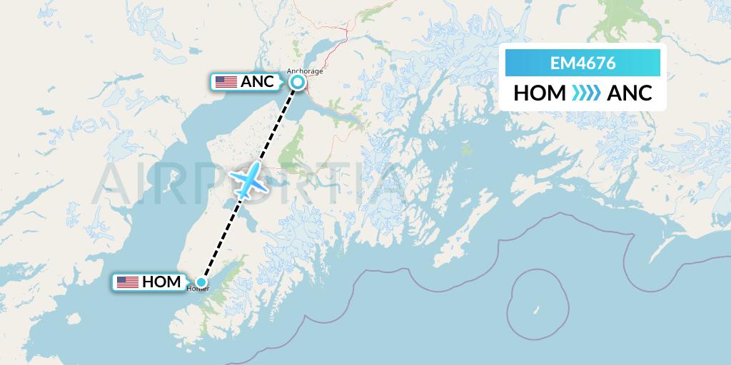 EM4676 Empire Airlines Flight Map: Homer to Anchorage