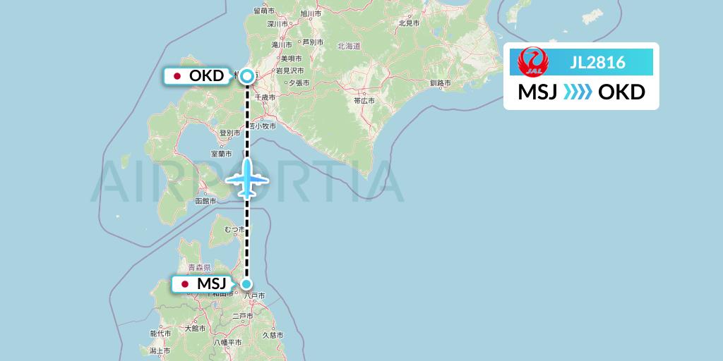 JL2816 Japan Airlines Flight Map: Misawa to Sapporo