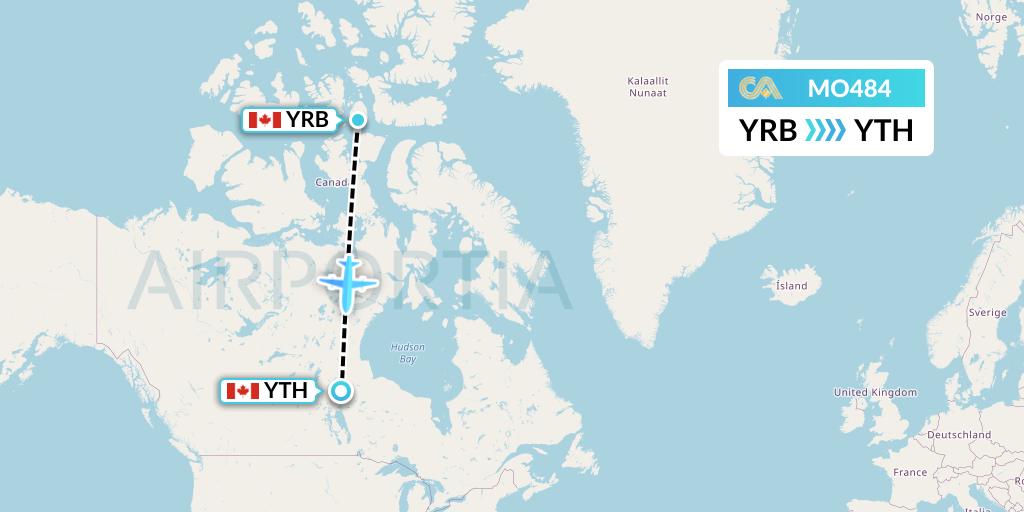 MO484 Calm Air Flight Map: Resolute to Thompson