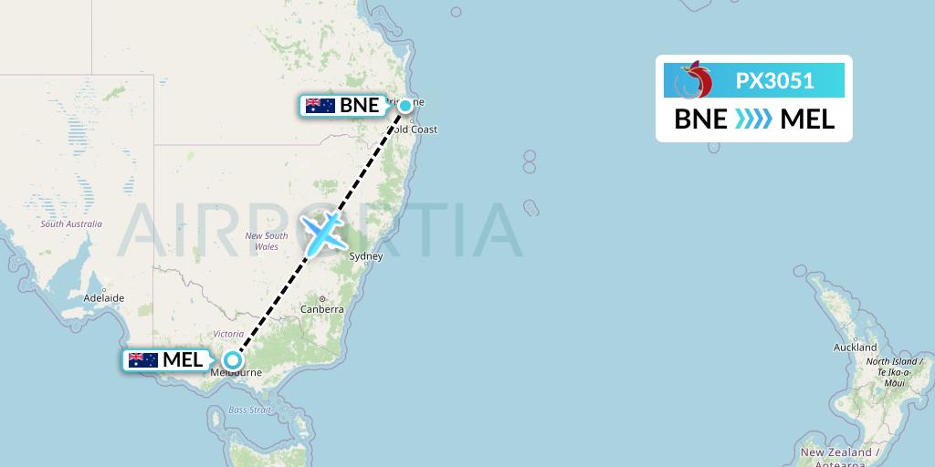 PX3051 Air Niugini Flight Map: Brisbane to Melbourne