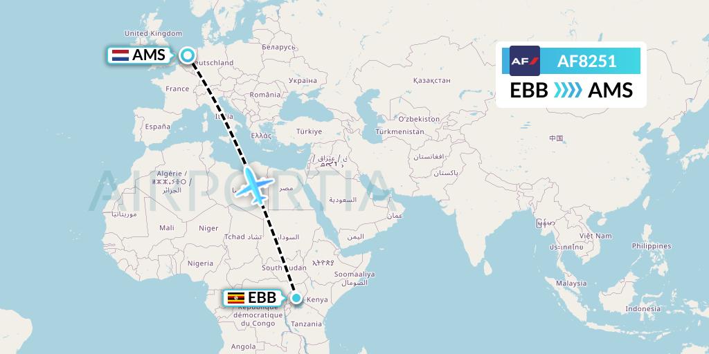 AF8251 Air France Flight Map: Entebbe to Amsterdam