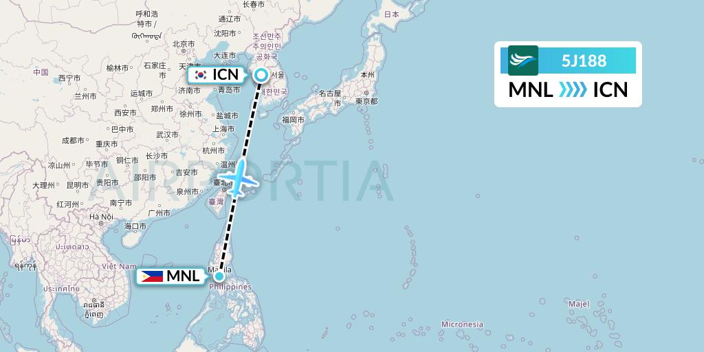 5J188 CEBU Pacific Air Flight Map: Manila to Seoul