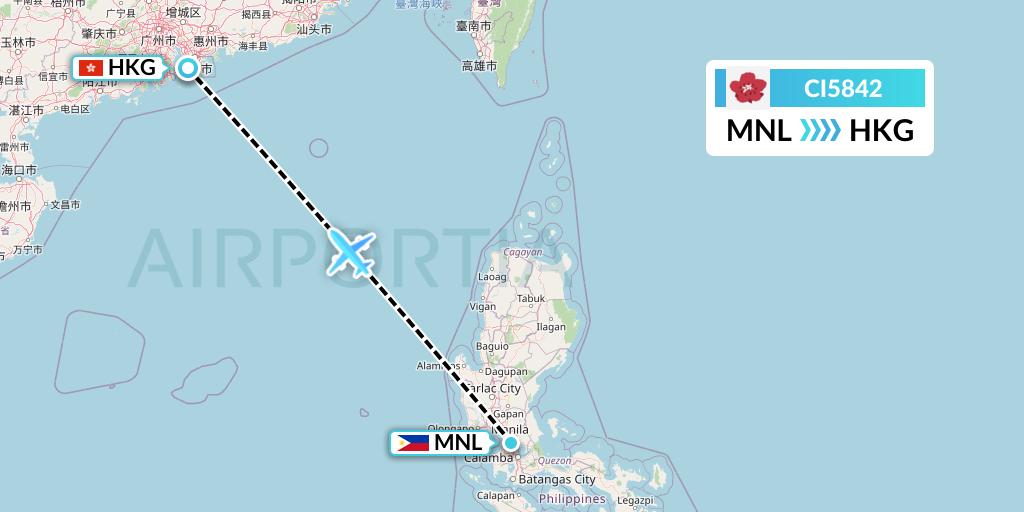 CI5842 China Airlines Flight Map: Manila to Hong Kong