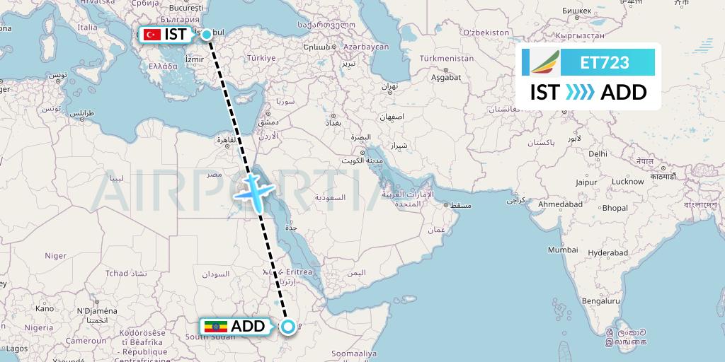 ET723 Ethiopian Airlines Flight Map: Istanbul to Addis Ababa