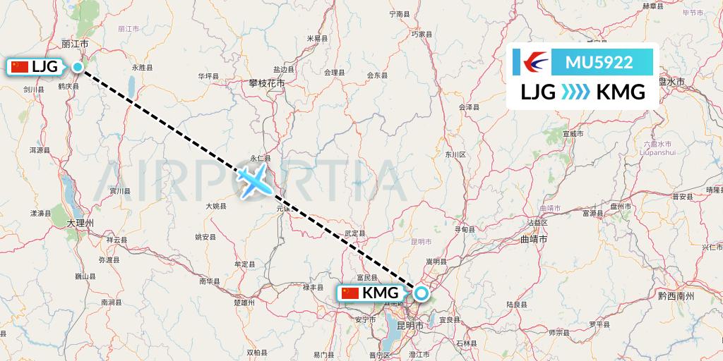 MU5922 China Eastern Airlines Flight Map: Lijiang to Kunming