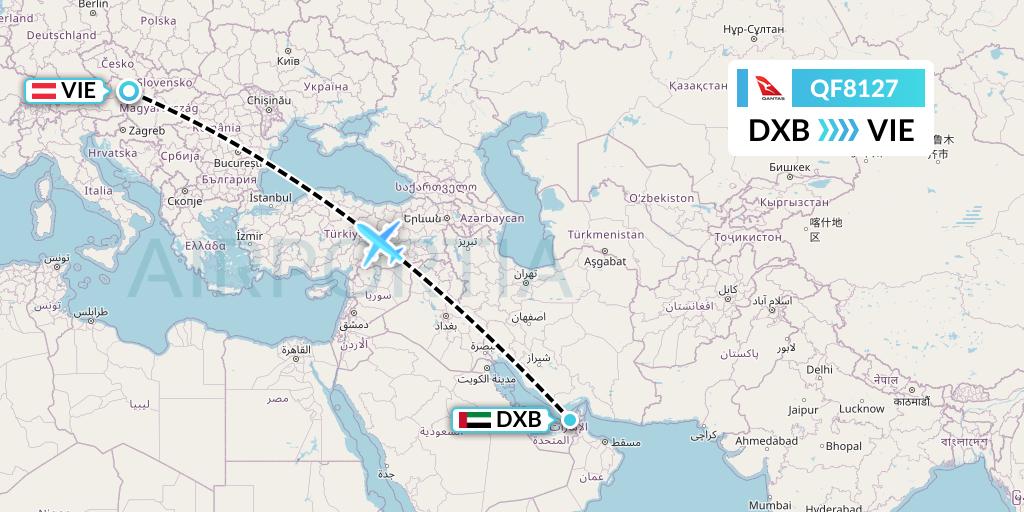 QF8127 Qantas Flight Map: Dubai to Vienna