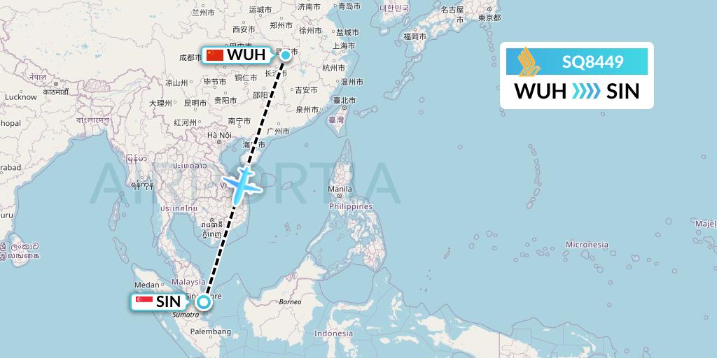 SQ8449 Singapore Airlines Flight Map: Wuhan to Singapore
