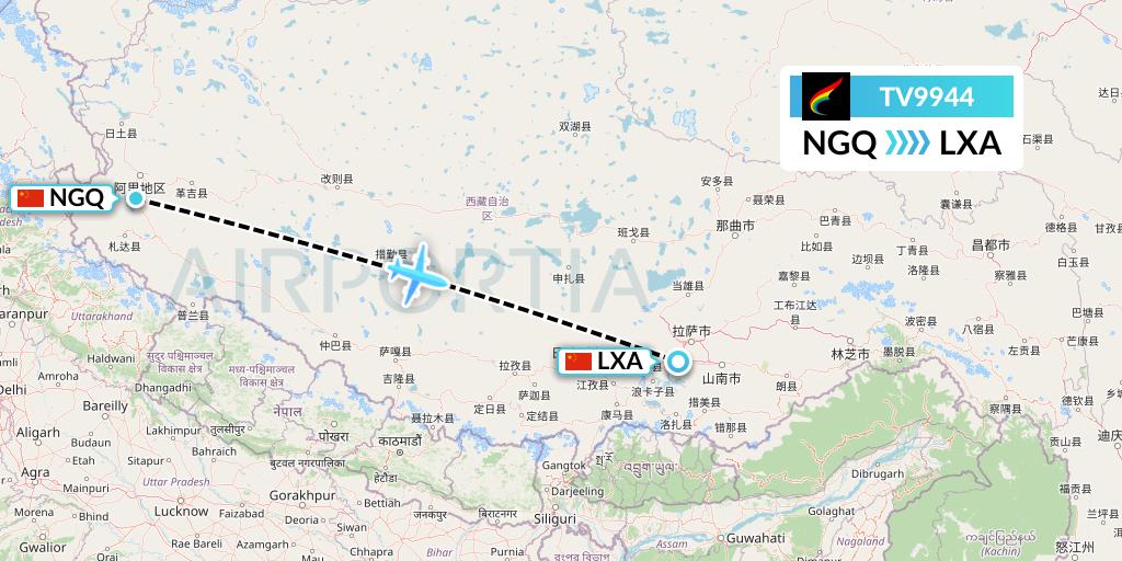 TV9944 Tibet Airlines Flight Map: Ngari to Lhasa