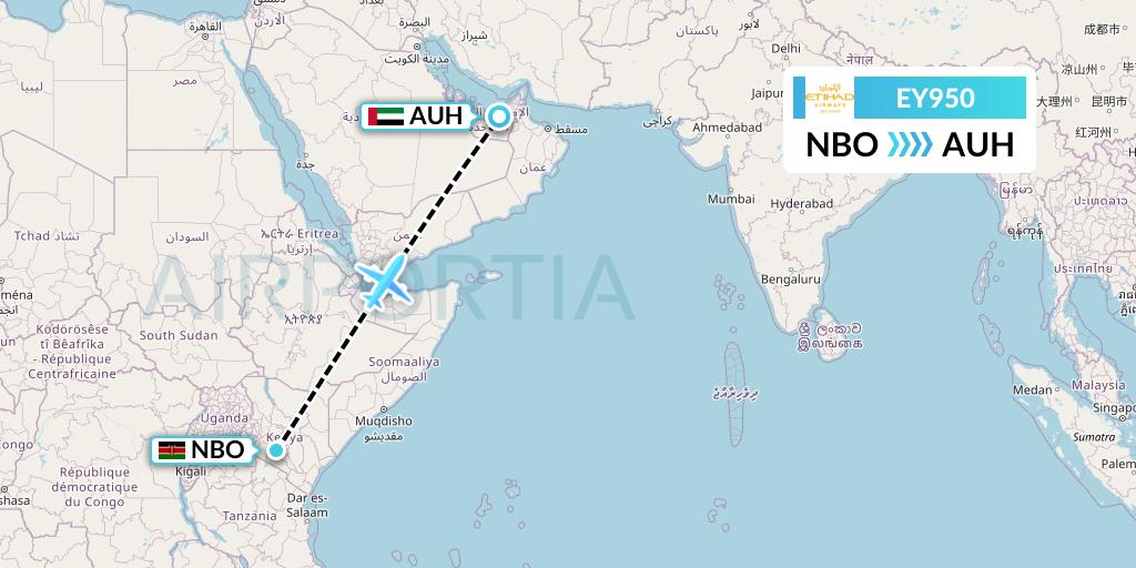 EY950 Etihad Airways Flight Map: Nairobi to Abu Dhabi