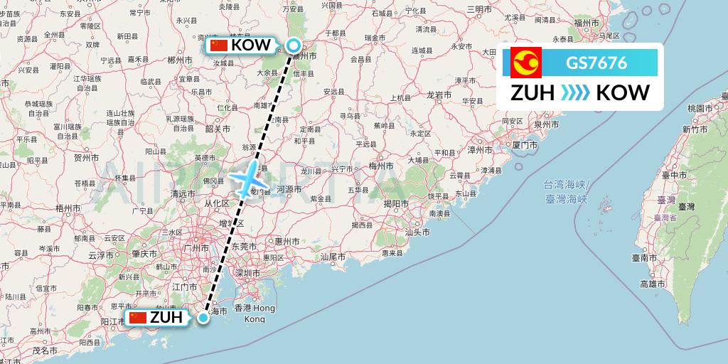 GS7676 Tianjin Airlines Flight Map: Zhuhai to Ganzhou