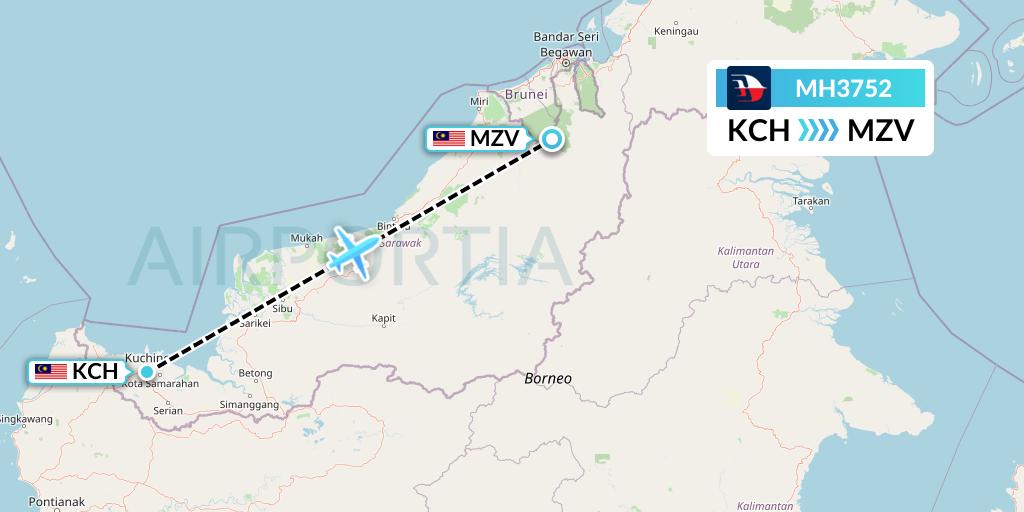 MH3752 Malaysia Airlines Flight Map: Kuching to Mulu