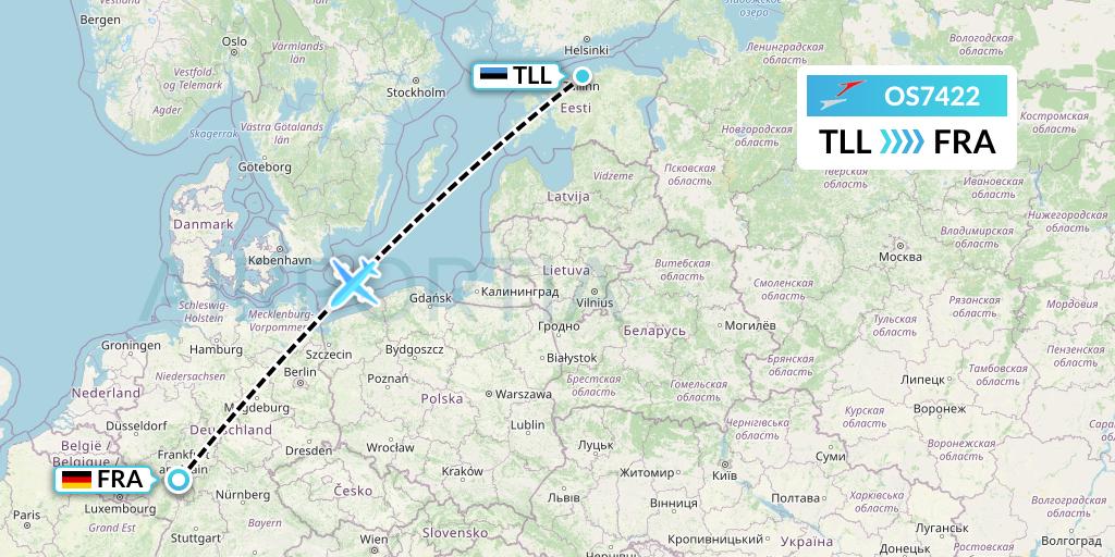 OS7422 Austrian Airlines Flight Map: Tallinn to Frankfurt