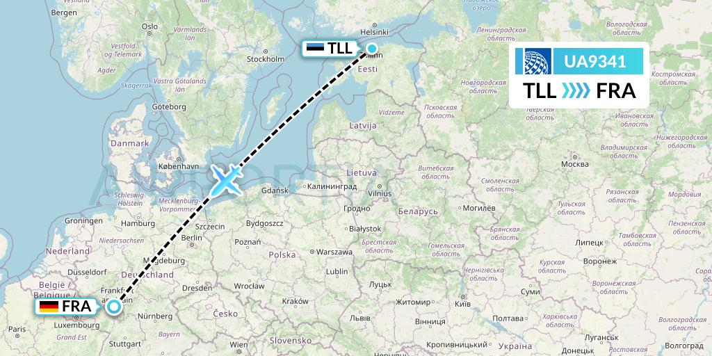 UA9341 United Airlines Flight Map: Tallinn to Frankfurt