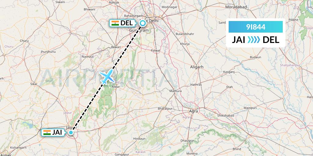 9I844 Air India Regional Flight Map: Jaipur to Delhi
