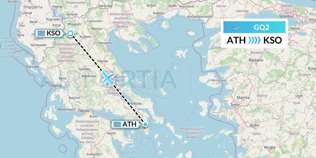 GQ2 Sky Express (Greece) Flight Map: Athens to Kastoria