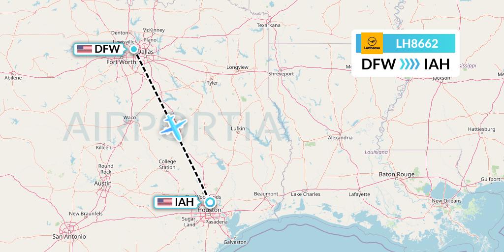 LH8662 Lufthansa Flight Map: Dallas to Houston