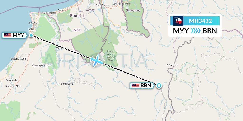 MH3432 Malaysia Airlines Flight Map: Miri to Bario