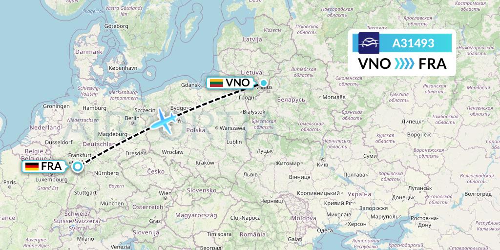 A31493 Aegean Airlines Flight Map: Vilnius to Frankfurt