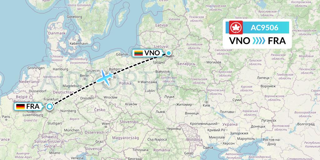 AC9506 Air Canada Flight Map: Vilnius to Frankfurt