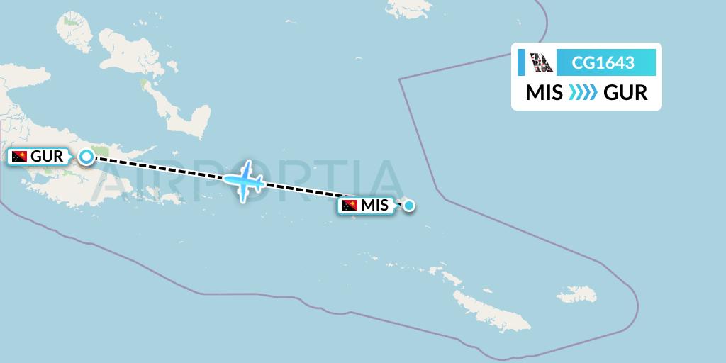 CG1643 Airlines PNG Flight Map: Misima Island to Gurney