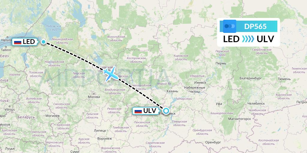 DP565 Pobeda Flight Map: St. Petersburg to Ulyanovsk