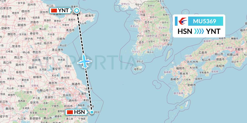 MU5369 China Eastern Airlines Flight Map: Zhoushan to Yantai