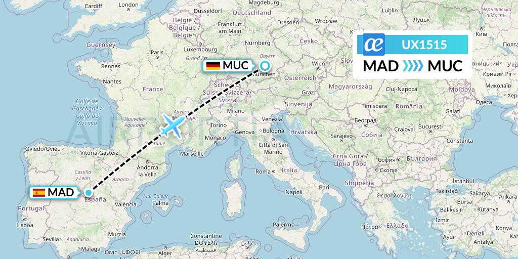UX1515 Air Europa Flight Map: Madrid to Munich