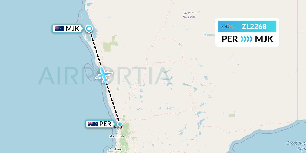 ZL2268 Regional Express Flight Map: Perth to Monkey Mia