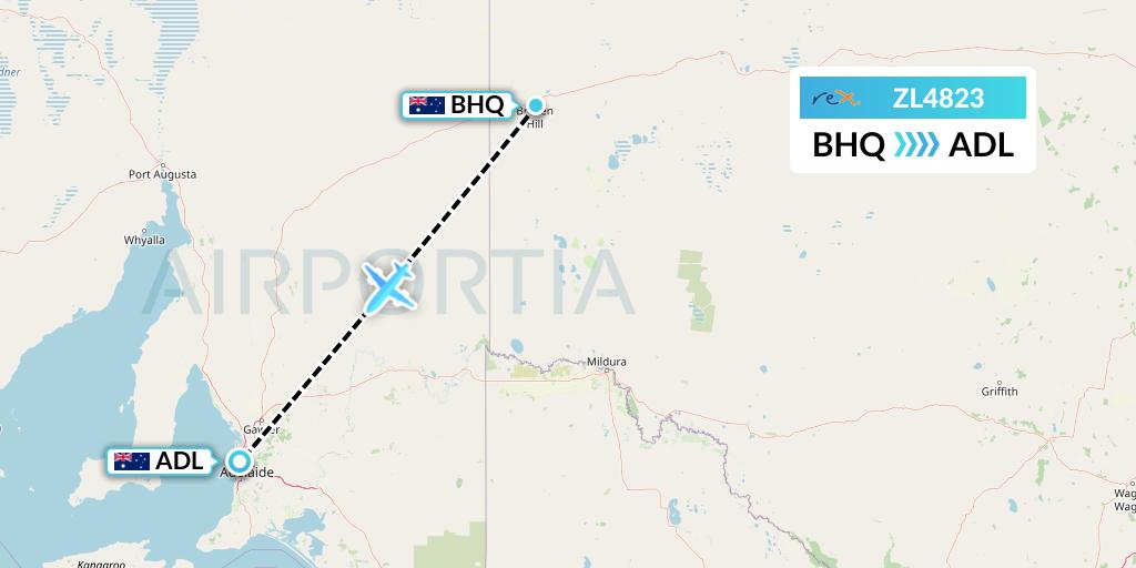 ZL4823 Regional Express Flight Map: Broken Hill to Adelaide